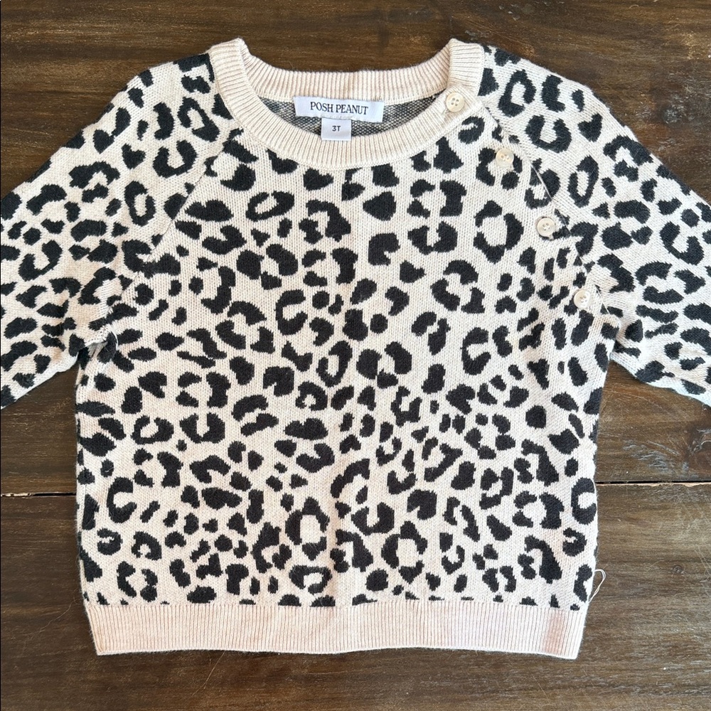 Posh Peanut Kids Sweater - Black and Cream Leopard Print
